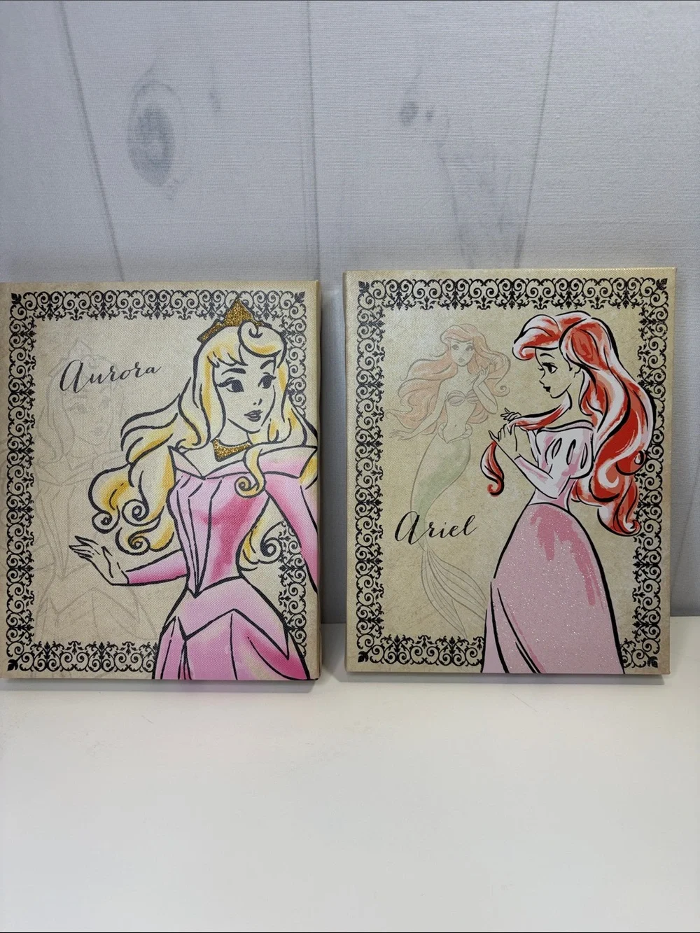 Disney Princess Aurora & Ariel Wall Canvas Set of 2 – Glitter Accents